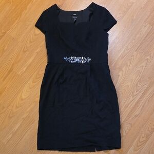 Express Elegant Black Midi Dress with Jeweled Accents Size 10P